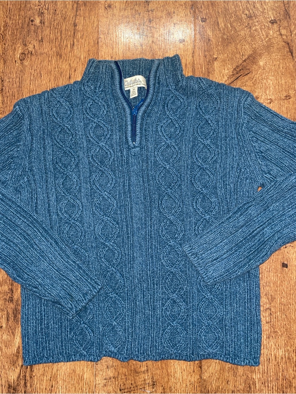 Women’s Cabela's Cotton Blue Cable Knit Half-Zip Cowl Thick Sweater Medium